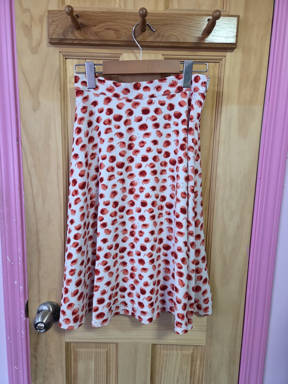 White A-Line Skirt with Red Spot Print